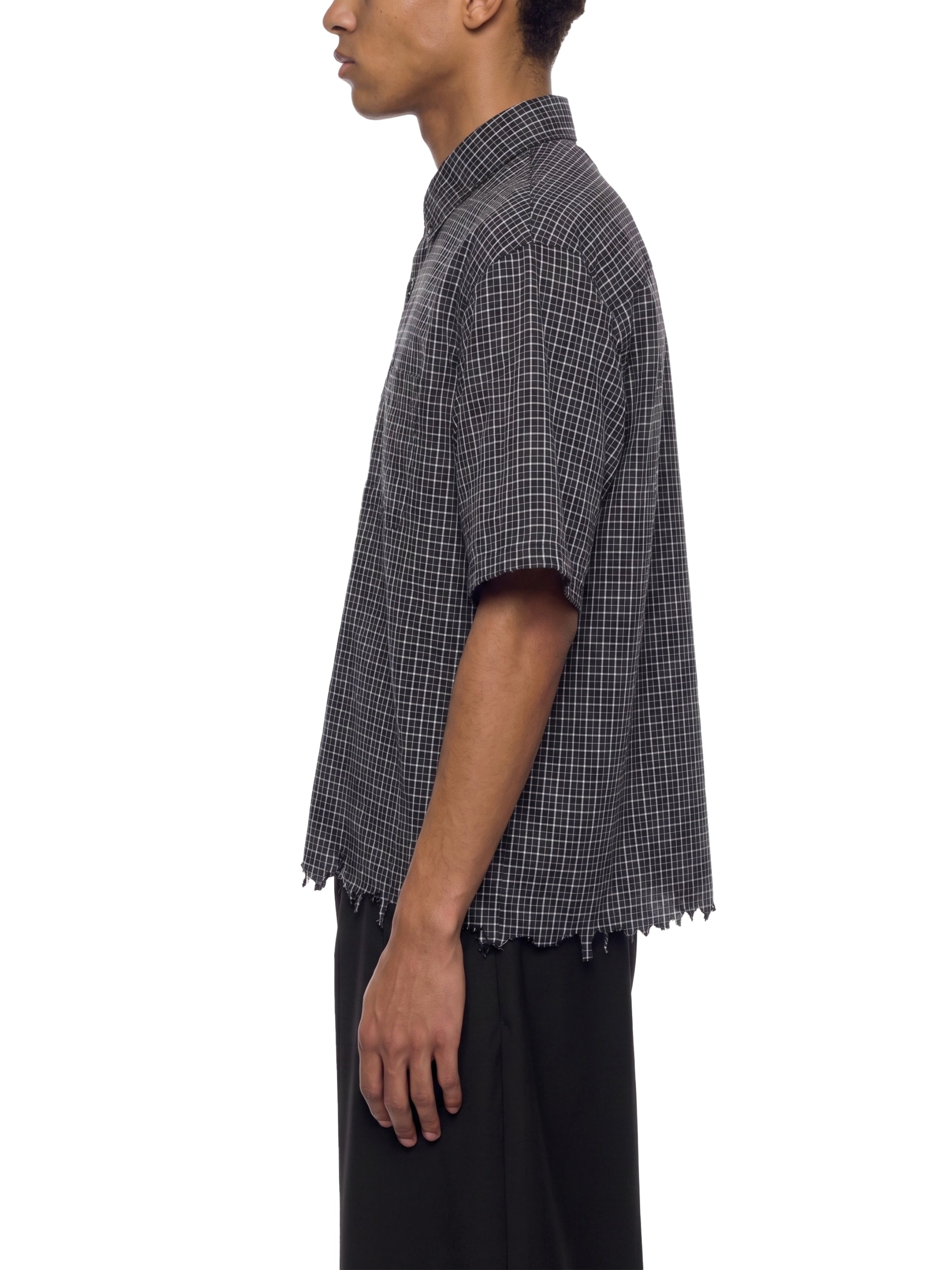 Distressed Plaid Boxy Shirt