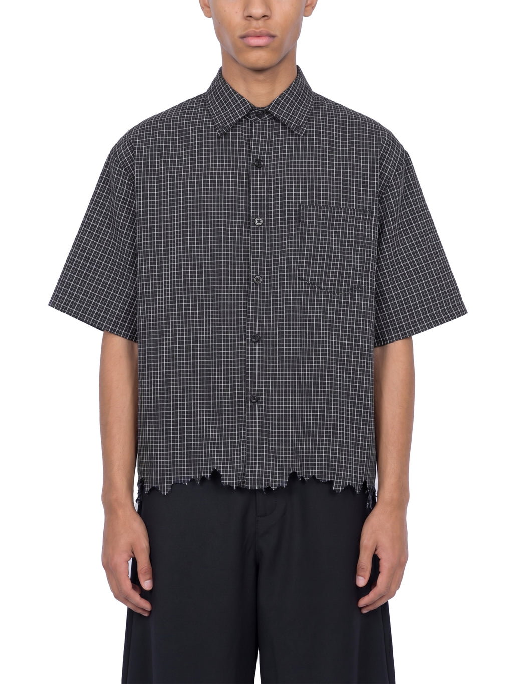 Distressed Plaid Boxy Shirt