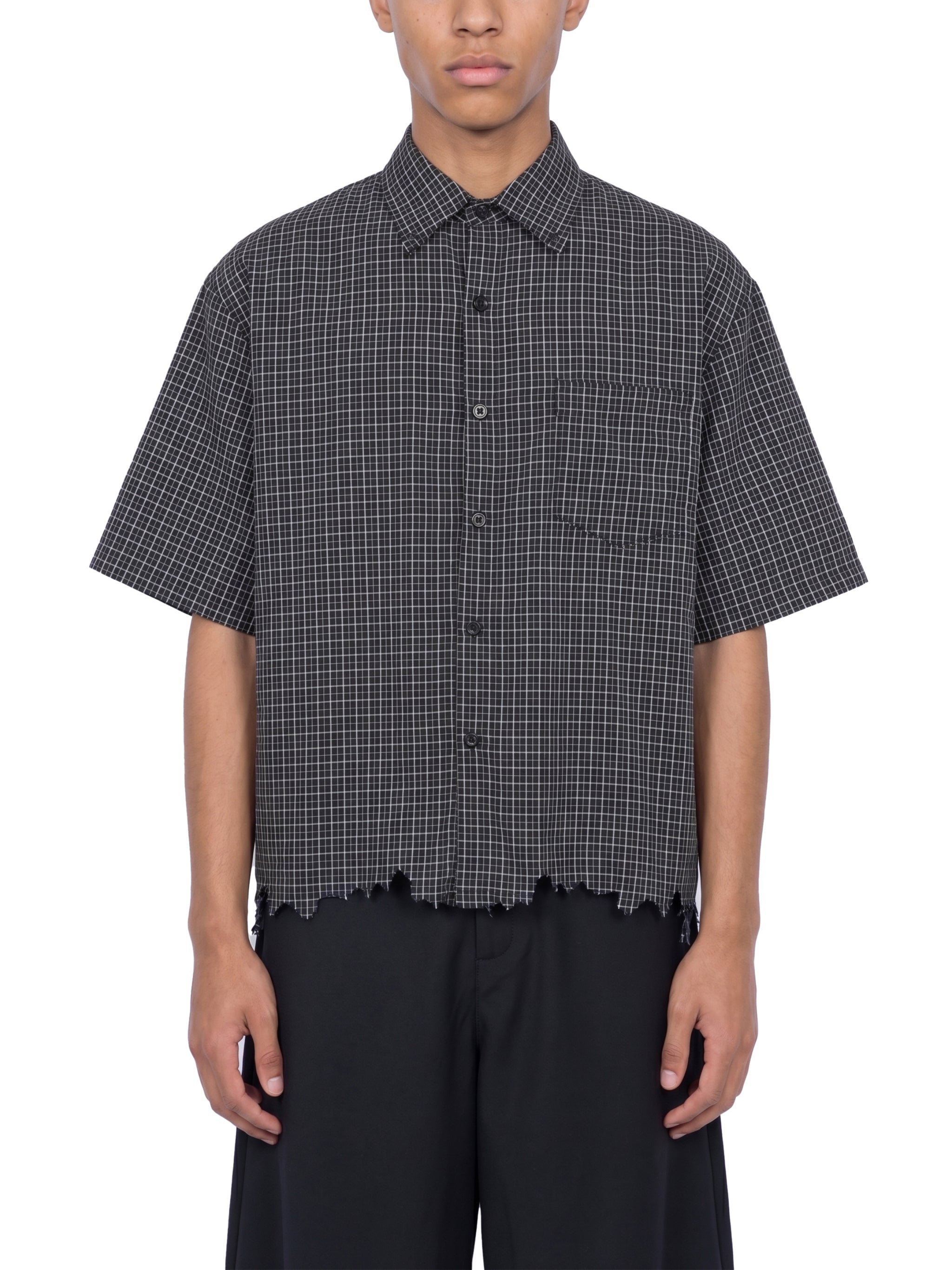 Distressed Plaid Boxy Shirt