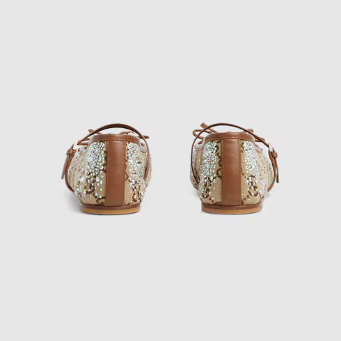 Women's GG crystal Horsebit ballet flat