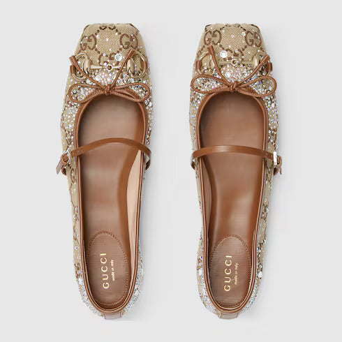 Women's GG crystal Horsebit ballet flat
