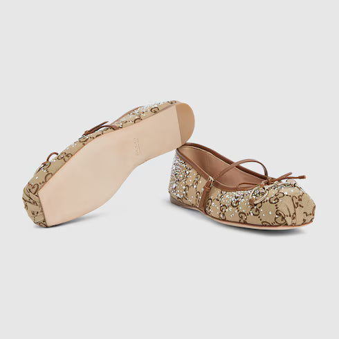 Women's GG crystal Horsebit ballet flat