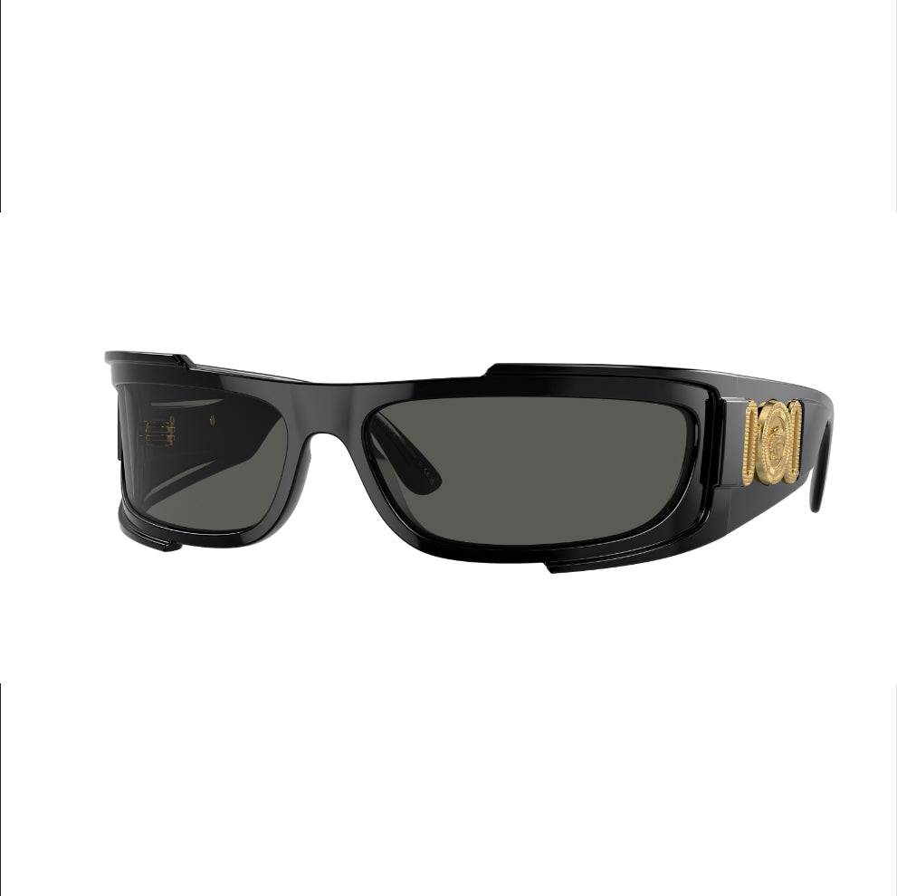 Versace Sunglasses Black Gold Medusa Glossy Wrap