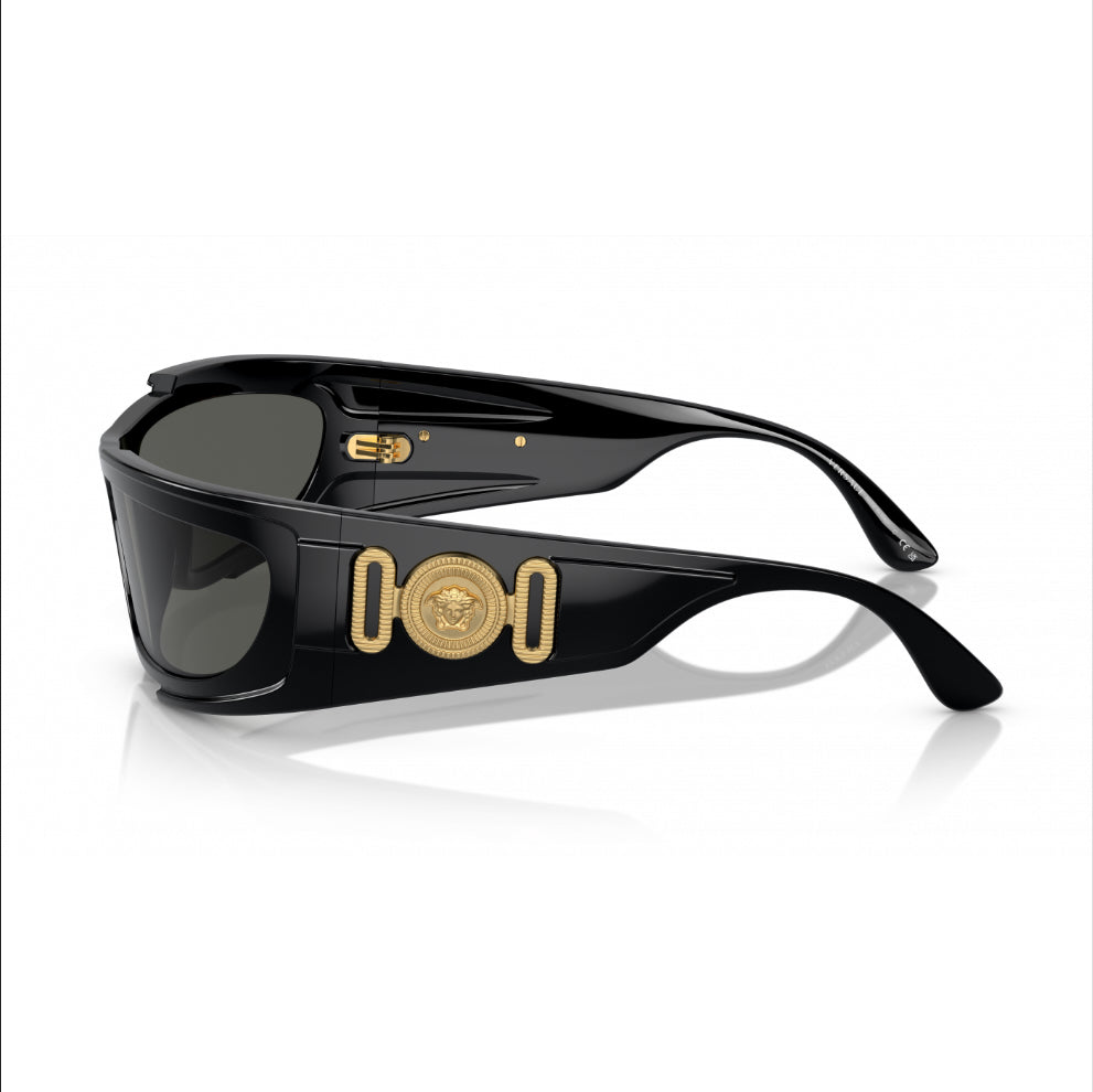 Versace Sunglasses Black Gold Medusa Glossy Wrap