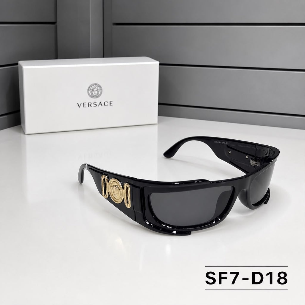 Versace Sunglasses Black Gold Medusa Glossy Wrap