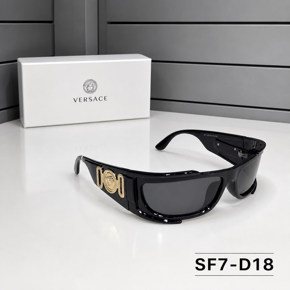 Versace Sunglasses Black Gold Medusa Glossy Wrap