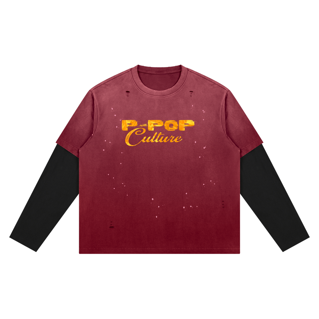 P-Pop Culture Karan Aujla Unisex Vintage Wash Distressed Layer T-Shirt
