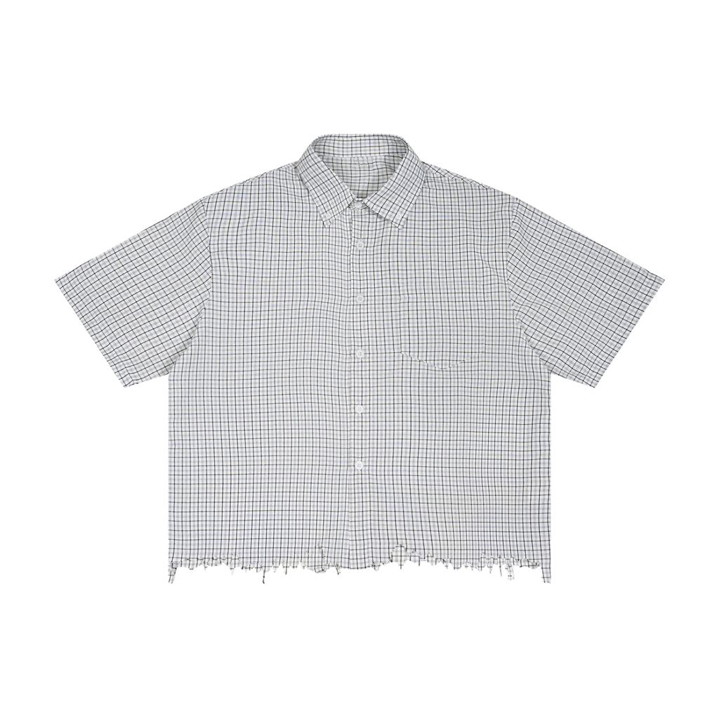 Distressed Plaid Boxy Shirt