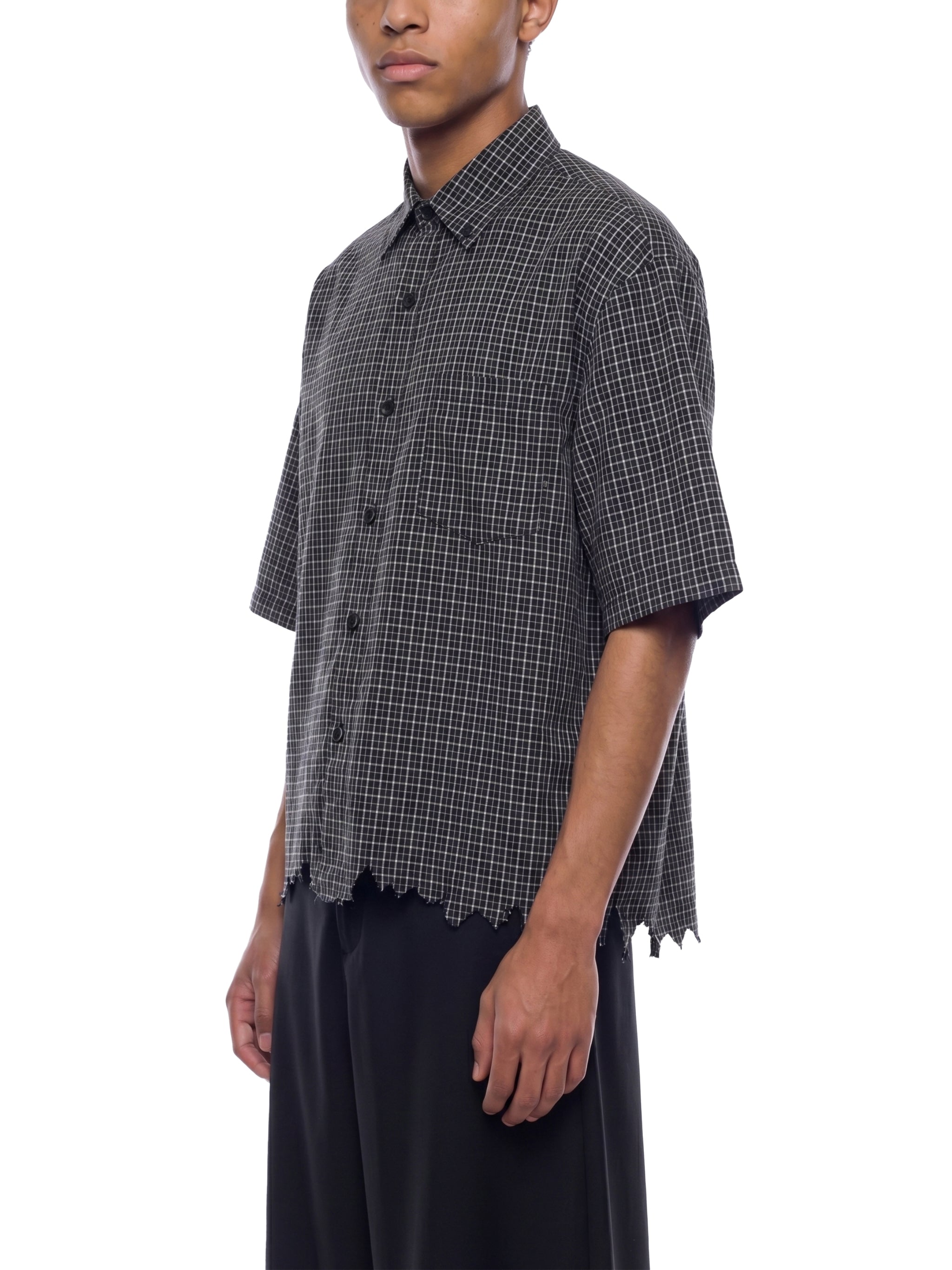 Distressed Plaid Boxy Shirt