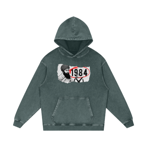 Sant Jarnail Singh Bhindranwale 1984 Acid Wash Oversize Hoodie - Image 3