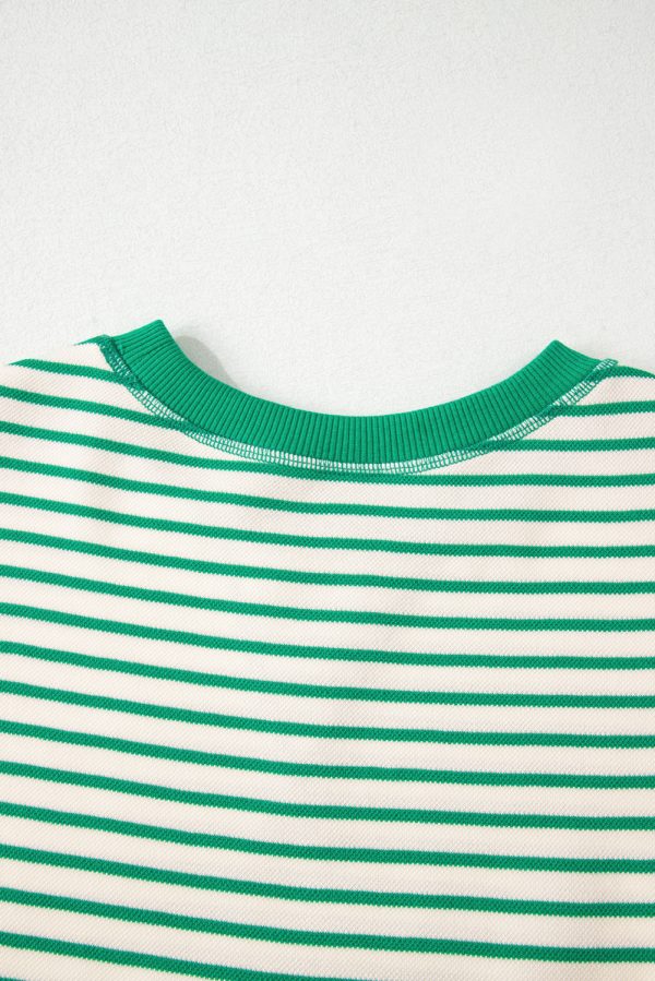 Bright Green Contrast Detail Striped Ruffle Short Sleeve Top - Image 7