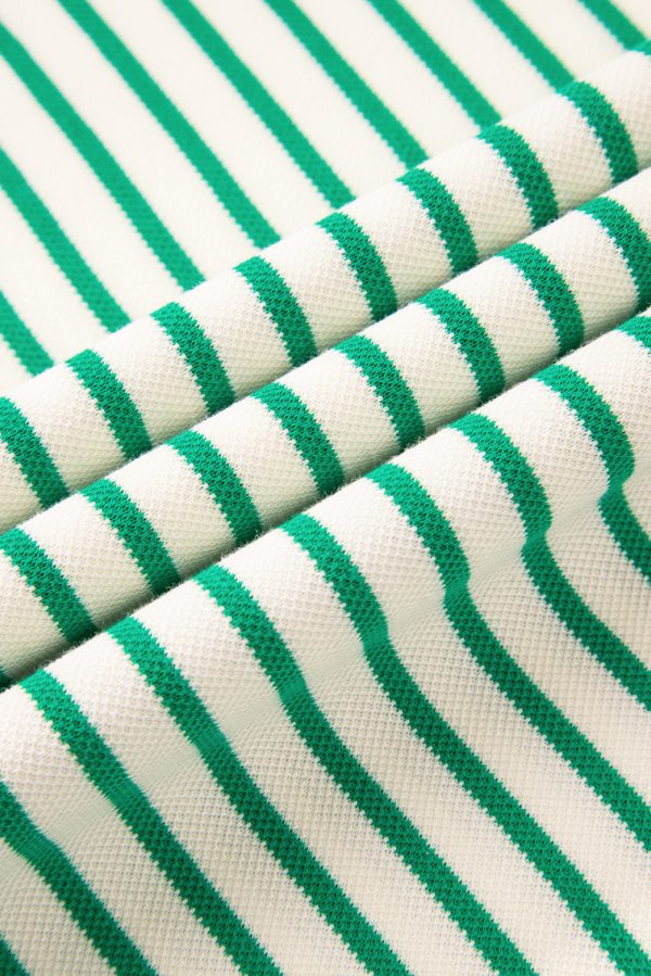 Bright Green Contrast Detail Striped Ruffle Short Sleeve Top - Image 6