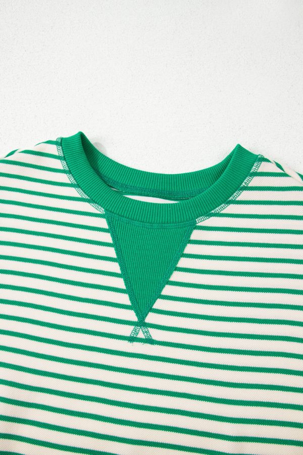 Bright Green Contrast Detail Striped Ruffle Short Sleeve Top - Image 5