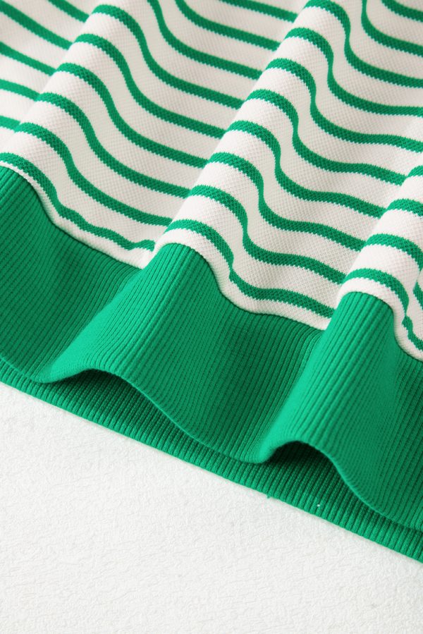Bright Green Contrast Detail Striped Ruffle Short Sleeve Top - Image 3