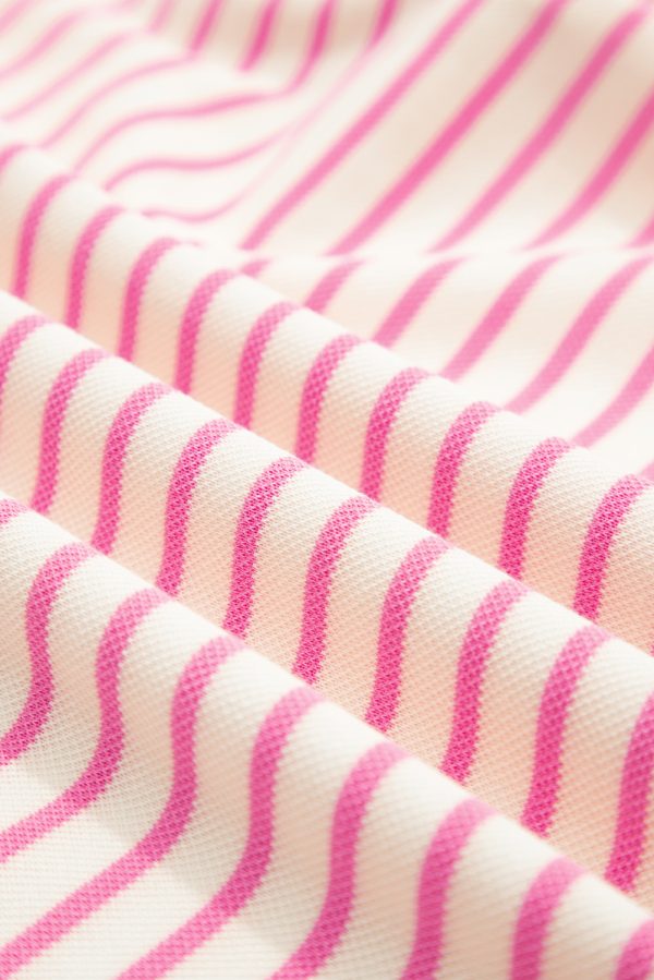 Pink Contrast Detail Striped Ruffle Short Sleeve Top - Image 5