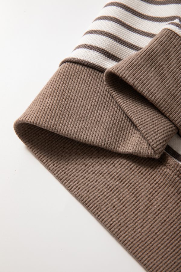 Brown Contrast Detail Striped Ruffle Short Sleeve Top - Image 5