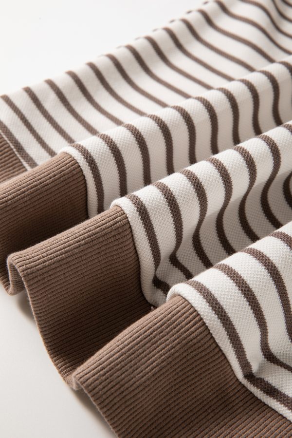 Brown Contrast Detail Striped Ruffle Short Sleeve Top - Image 9