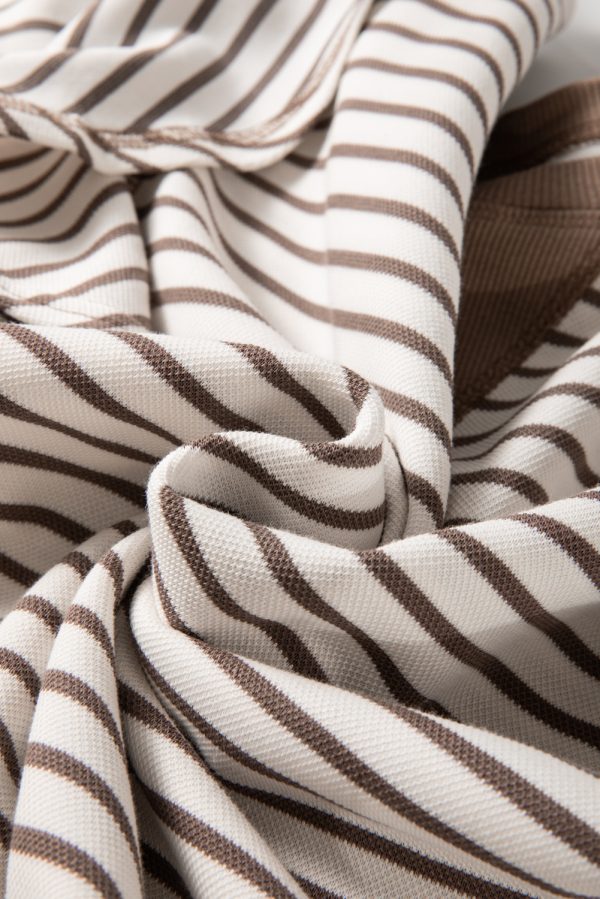 Brown Contrast Detail Striped Ruffle Short Sleeve Top - Image 8