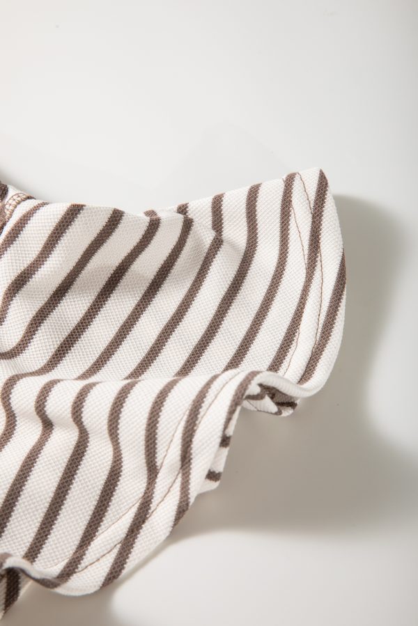 Brown Contrast Detail Striped Ruffle Short Sleeve Top - Image 7