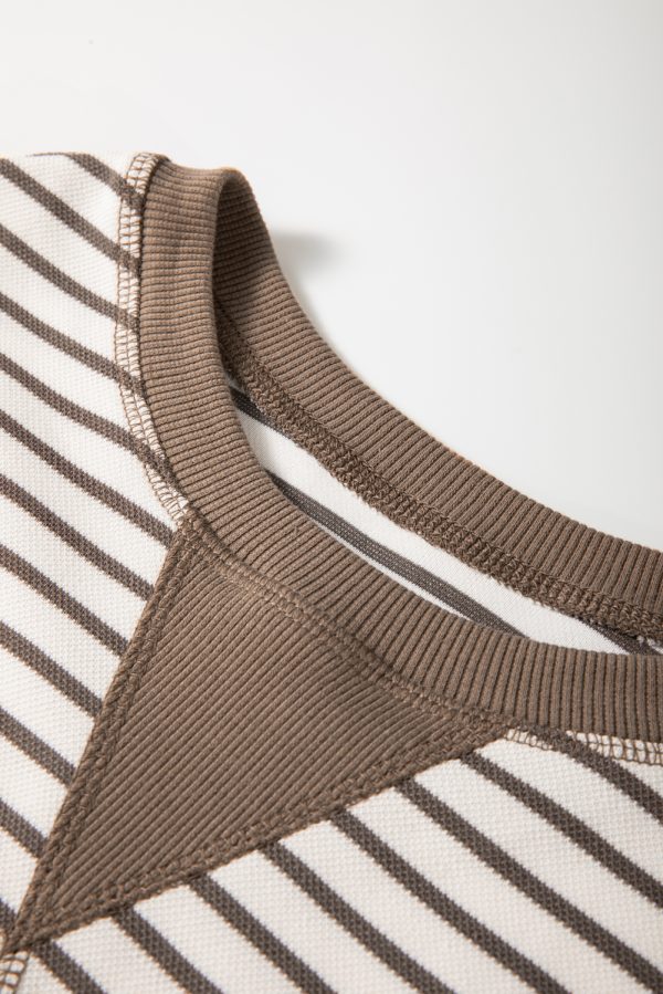 Brown Contrast Detail Striped Ruffle Short Sleeve Top - Image 6