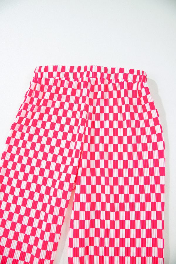 Pink Checkered Buttoned Shirt and High Waist Pants Pajama Set - Image 8