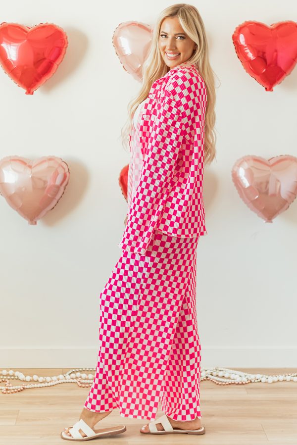 Pink Checkered Buttoned Shirt and High Waist Pants Pajama Set - Image 4