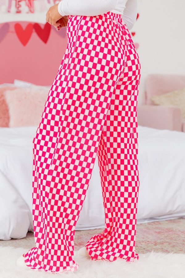 Pink Checkered Buttoned Shirt and High Waist Pants Pajama Set - Image 9