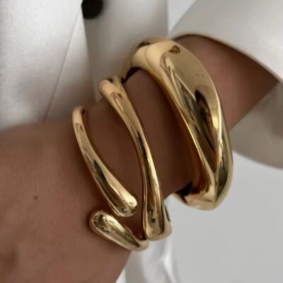 Metal Cuff Bangles Punk Gold