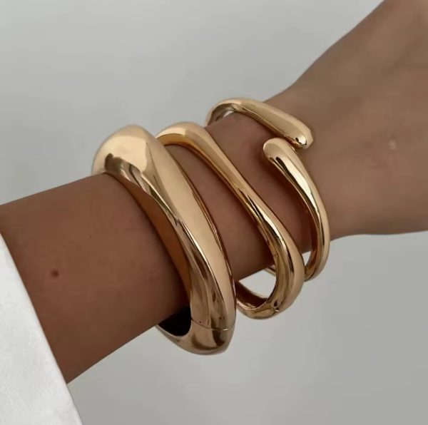 Metal Cuff Bangles Punk Gold - Image 2