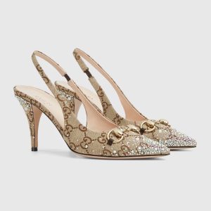 GUCCI WOMEN'S SLINGBACK PUMP WITH CRYSTAL HORSEBIT