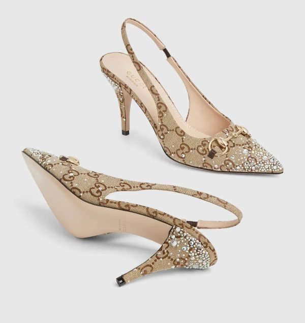 GUCCI WOMEN'S SLINGBACK PUMP WITH CRYSTAL HORSEBIT - Image 4