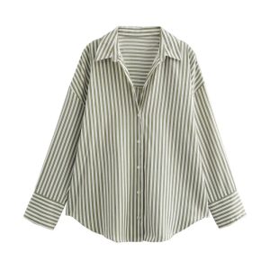 Women's Spring Europe-American Striped Long Sleeve Shirt (Green)