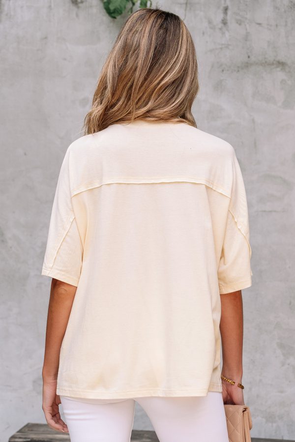 Flower Patched Exposed Stitching Loose Tee - Image 2