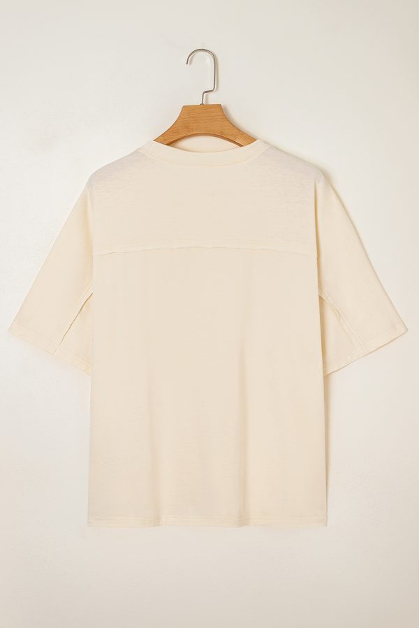 Flower Patched Exposed Stitching Loose Tee - Image 11