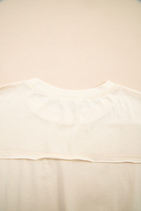 Flower Patched Exposed Stitching Loose Tee - Image 8