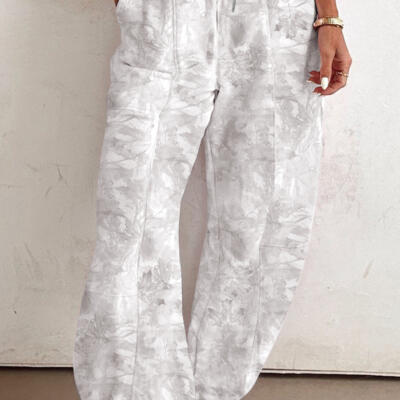 Beige Camo Print Baggy Drawstring Jogger Sweatpants