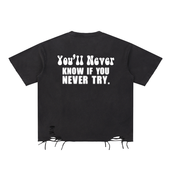 Drop Shoulder Snow Washed Raw-Hem T-Shirt