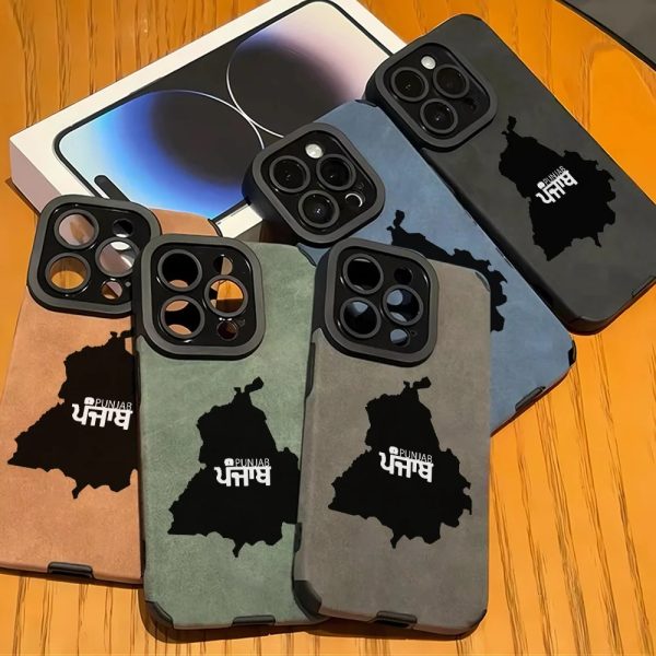 Punjab Map Pattern Faux Leather Phone Case For iPhone