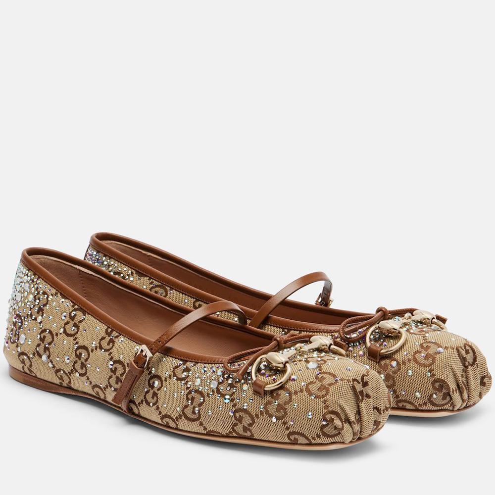 Women's GG crystal Horsebit ballet flat